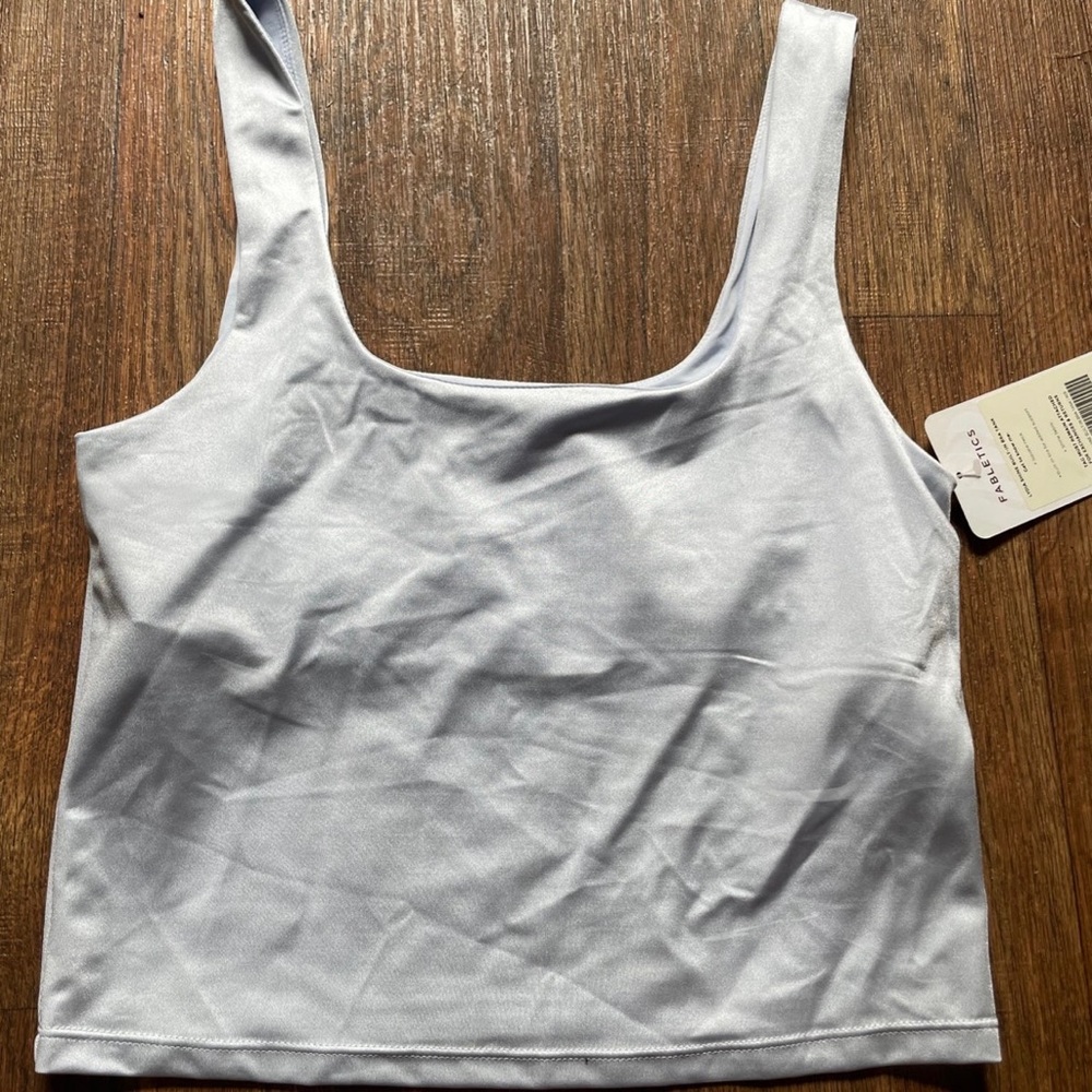 Fabletics crop top workout tank (light blue)